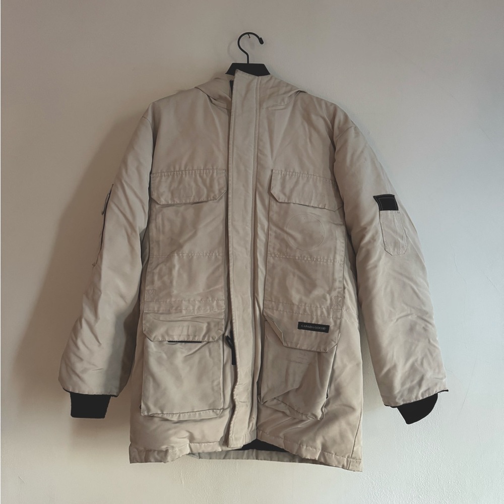 White Canada Goose Parka, fur trim hood